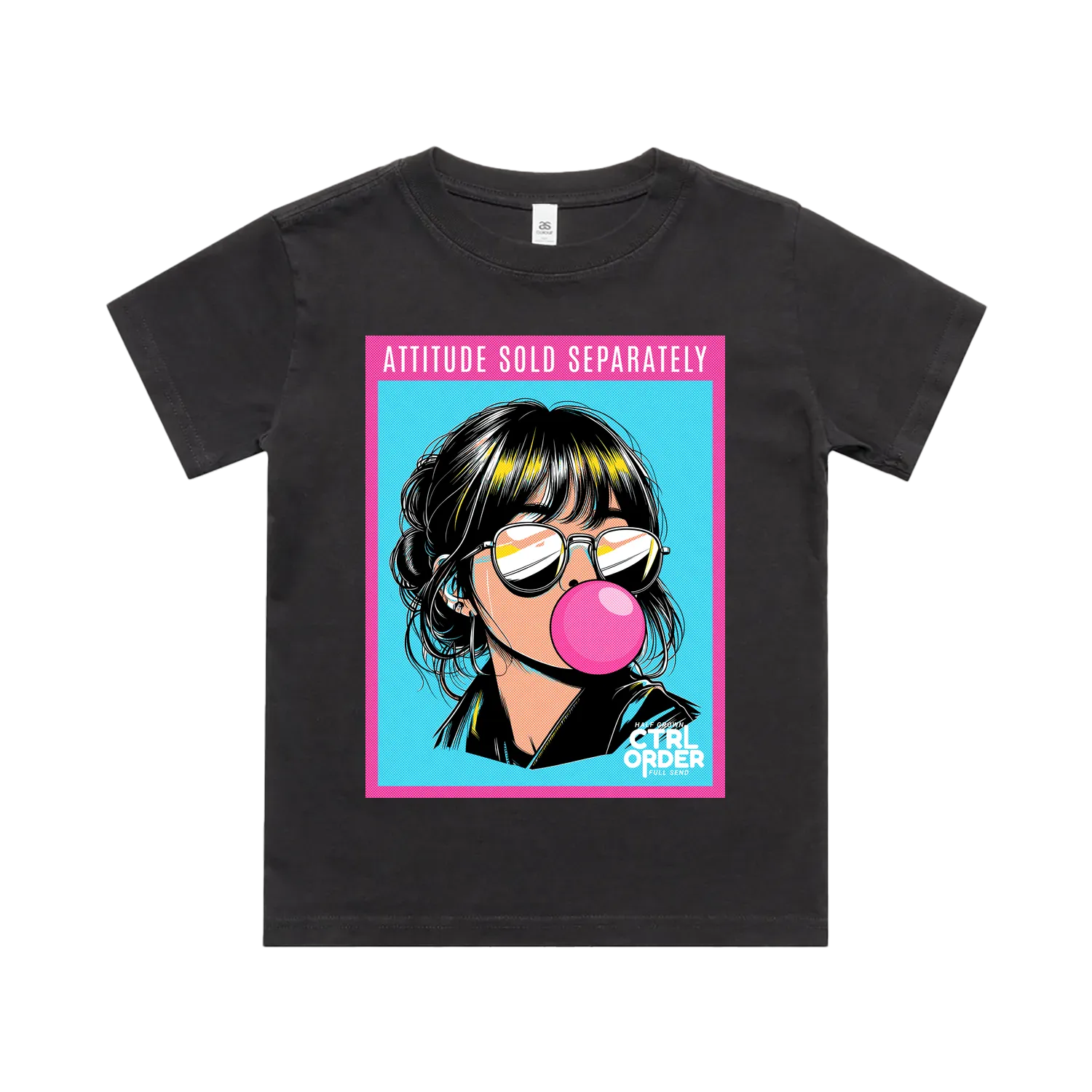 Attitude Sold Separately kids t-shirt in faded black with bold poster graphic - heavy faded youth streetwear by CTRL ORDER Australia