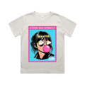 Attitude Sold Separately kids t-shirt in faded bone with pink and blue bubble gum poster graphic - heavy faded youth streetwear by CTRL ORDER Australia