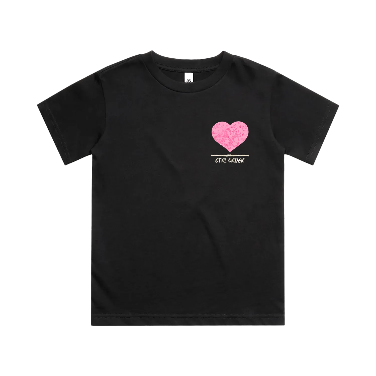 Half Grown Full Heart kids t-shirt in black with dusty pink heart graphic - minimal youth streetwear by CTRL ORDER Australia