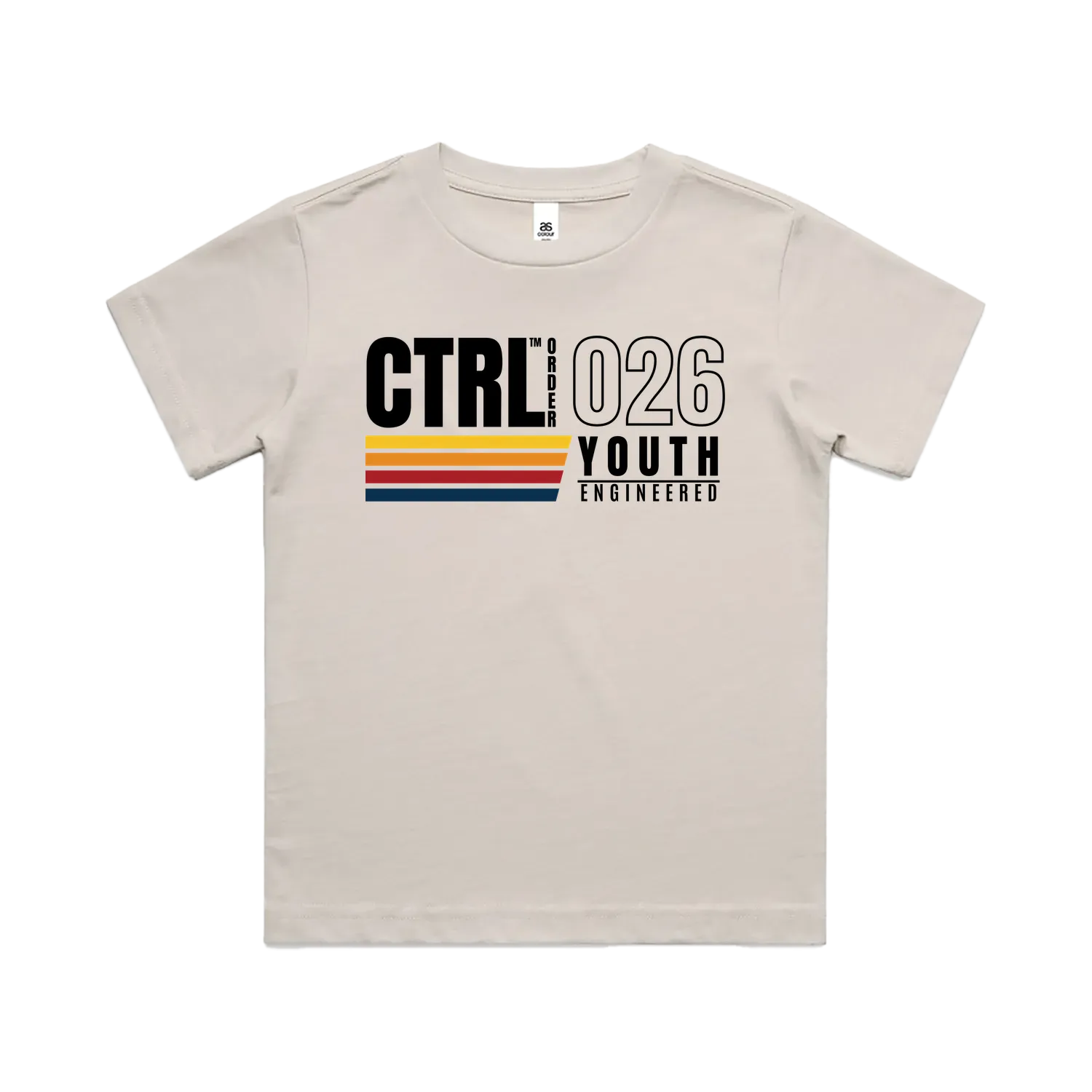 Youth Engineered Stripe kids t-shirt in bone with retro stripe graphic - minimal youth streetwear by CTRL ORDER Australia