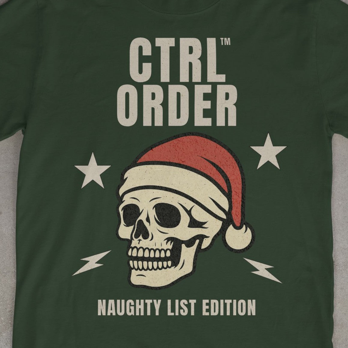 CTRL ORDER – Naughty List Edition Youth Tee | Santa Skull Christmas Shirt