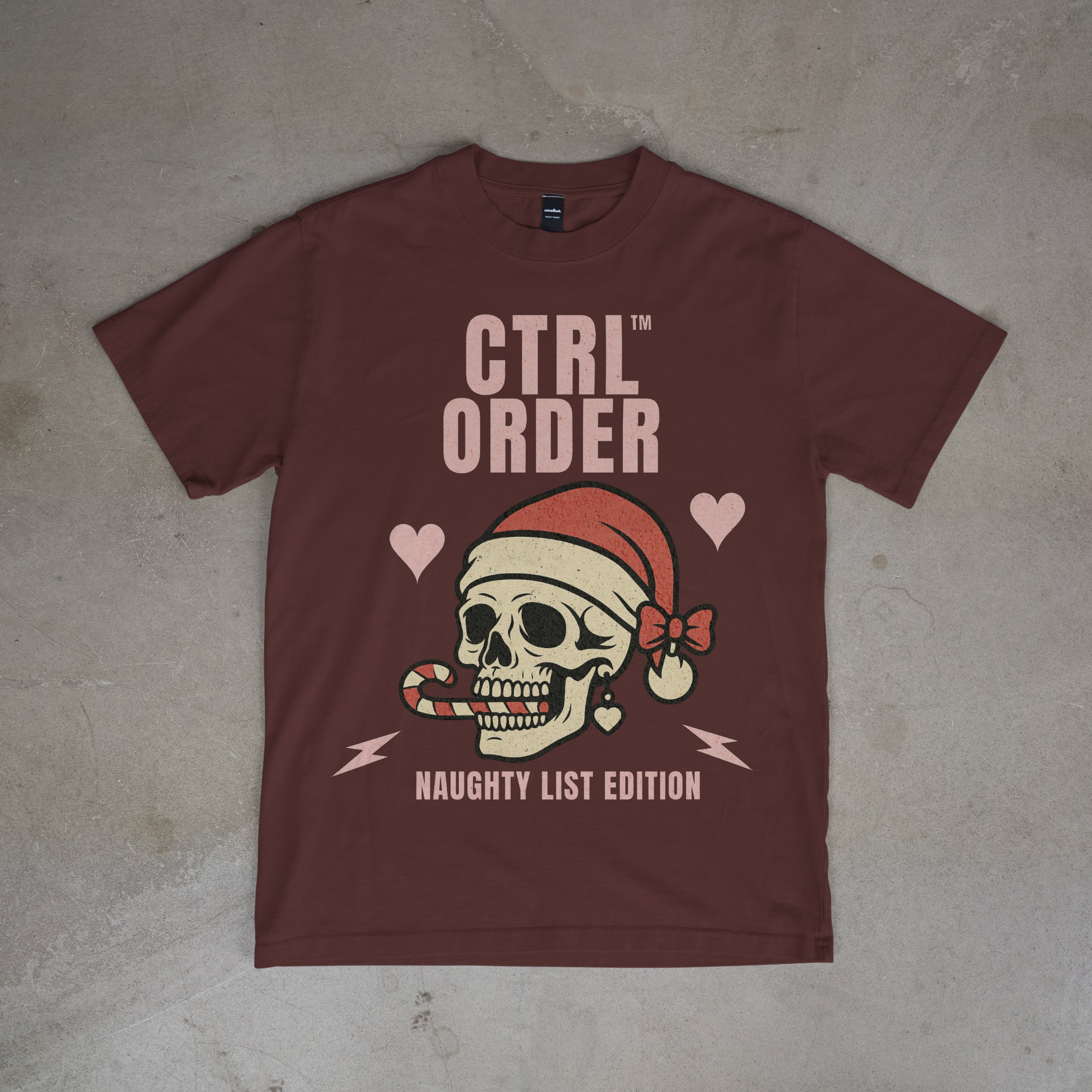 CTRL ORDER  – Naughty List Edition Youth Tee | Pink Skull Christmas Shirt