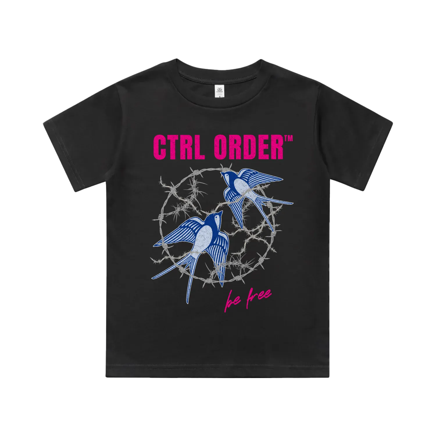 Free Bird kids graphic t-shirt in coal grey with detailed bird design - youth streetwear by CTRL ORDER Australia