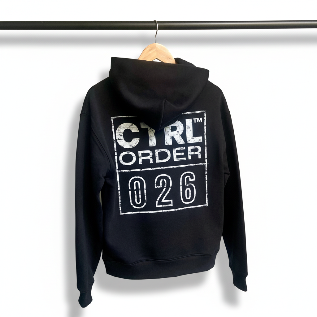 CTRL 026 Cream Edition Hoodie – back view, ribbed cuffs and hem, premium AS Colour fleece, kids and teen streetwear