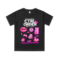 Neon Pink Icons kids t-shirt in coal black with bright pink Australian icon graphics - youth streetwear by CTRL ORDER Australia
