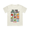 Spag Bol kids graphic t-shirt in ecru with Full Send Spag Bol ingredient grid - fun youth streetwear by CTRL ORDER Australia
